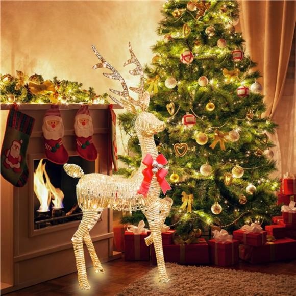 54" Lighted Christmas Reindeer Buck Deer, 4.5FT 3D Pre-Lit Xmas Twinkle Lighted - Picture 5 of 6